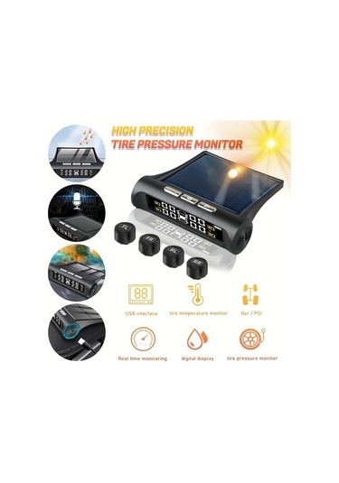 Boatshop1 Ty01 Kablosuz Lastik Basınç İzleme Sistemi Usb Şarjlı Güneş Enerjili Tpms 4 Sensörlü Gerçek Zamanlı Basınç Sıcaklık Suv Mpv Pickup Orv İçin