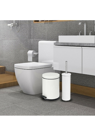 Sas Beyaz Çöp Kovası Wc Fırça Set 2 Li Set 3 Lt Beyaz