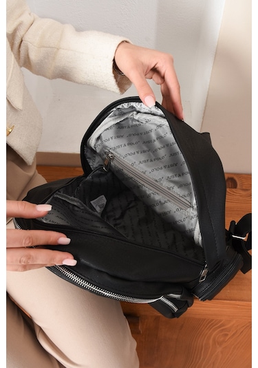 Just Polo Kadın Eskitme Suni Deri Çok Cepli Günlük Sırt Çantası Pbu3000 Siyah