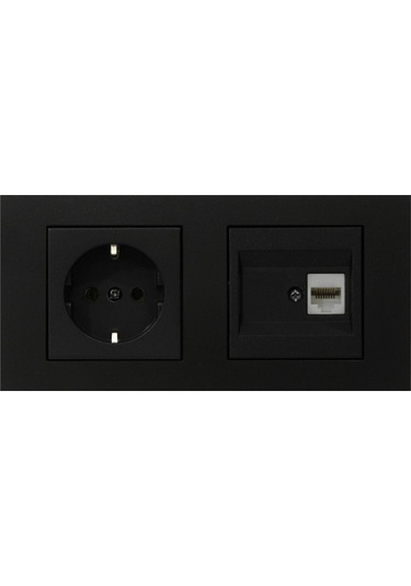 Ovivo Grano Siyah 2'li Set Topraklı Priz Ve Cat5 Data Priz Set