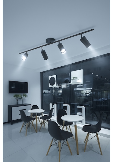 Spoti 4'lü Siyah Renk Beyaz Işık Modern Tasarım Salon - Mutfak - Banyo Spot Ledli Sıralı Avize Siyah