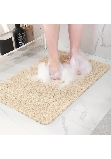 Trendooze Hızlı Kuruyan Kaymaz Banyo Paspası - 24x16 İnç Pvc Bej Renk Sunshine022 Bej