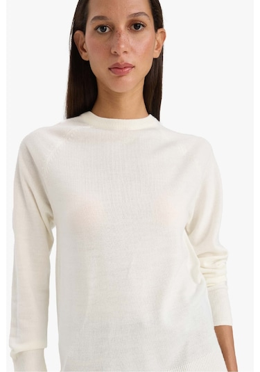 Defacto Relax Fit Bisiklet Yaka Basic Düz Triko Kazak I6913az25wner99 Ekru