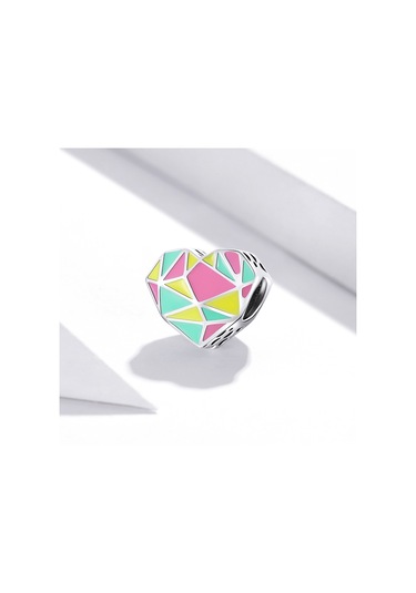 S925 Ayar Gümüş Kalp Geometri Boncuk Dıy Bilezik Kolye Aksesuarları Çok Renkli