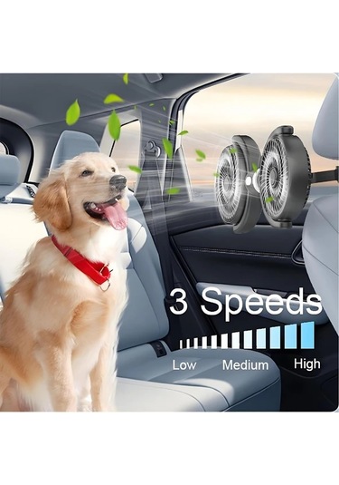 Motion003 1 Adet Siyah Çift Başlıklı Usb Araç Koltuk Fanı Katlanabilir Dönebilir Sessiz Güçlü Rüzgar Kamyonet Suv Sedan Yaz Seyahati