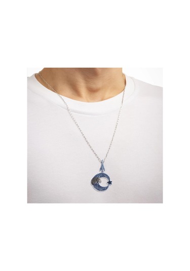 Kartal Ay Yıldız Trend Zincirli Gümüş Erkek Kolye Gümüş