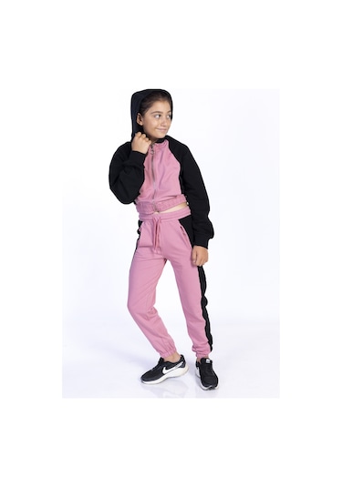 Toontoy Kız Çocuk Blok Renkli Eşofman Takımı Gül Kurusu