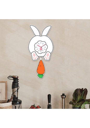 Homyl Tavşan Sarkaçlı Duvar Saati Sessiz Saat Akrilik Askılı Stil C