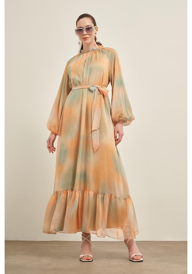 Ftz İpek Saten Elbise Turuncu 31039 Turuncu