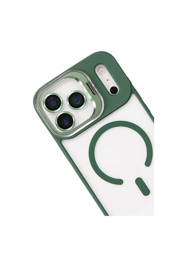 İphone 17 Pro Kılıf Remim Magsafe Lensli Kamera Standlı Kapak Koyu Yeşil