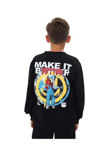 Erkek Çocuk Make It Better Yazılı Sweatshirt-13415-siyah
