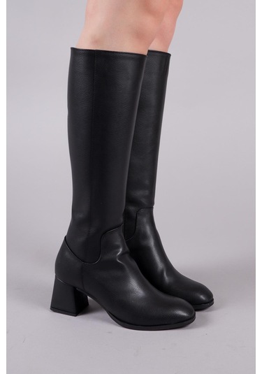 Chimay Aksesuarsız Topuklu Çizme Siyah-8559 Siyah