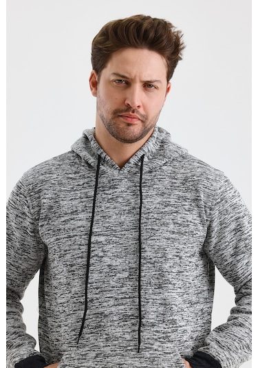 Monox Erkek Kapşonlu Kırçıllı 3 İplik Sweatshirt Antrasit