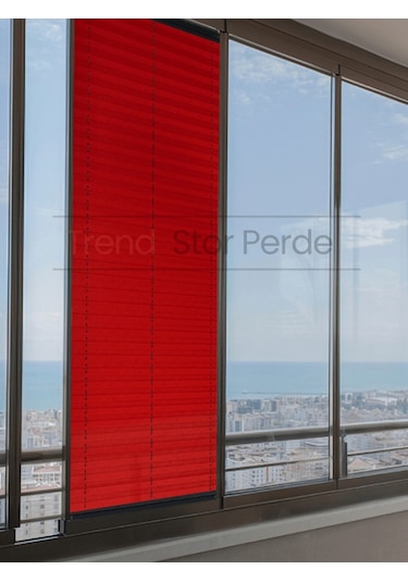 Kırmızı Plise Katlanır Cam Balkon Perdesi - Ofis Perdesi - Salon Perdesi - 073 Kırmızı