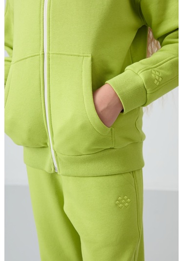 Tommy Life Lime Yeşil Pamuklu İçi Tüylü Yumuşak Dokulu Standart Fit Nakışlı Kız Çocuk Eşofman Takım - 75148 Yeşil