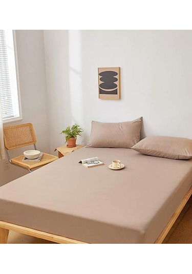 Totem Ranforce Yastık Kılıflı Lastikli Çarşaf Takımı 180 X 200 Battal Boy Bej