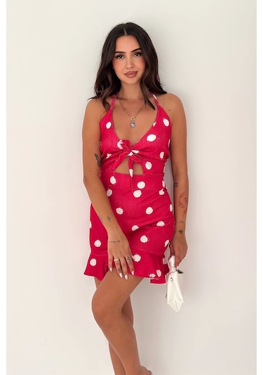 Asprin Fashion Desenli Bürümcük Elbise Kırmızı Kırmızı