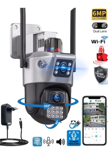 Icsee 223 6mp Dual Lens 355 Görüş Hareketli Gece Görüş Sesli