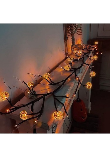 Dancemonkey Cadılar Bayramı Çelenk Işıkları 1.8m 54 Led 8 Mod Kabak Yarasa Örümcek Söğüt Asma Dal Işıkları - Kabak / Sıcak Işık, Kabak / Soğuk Işık Çok Renkli