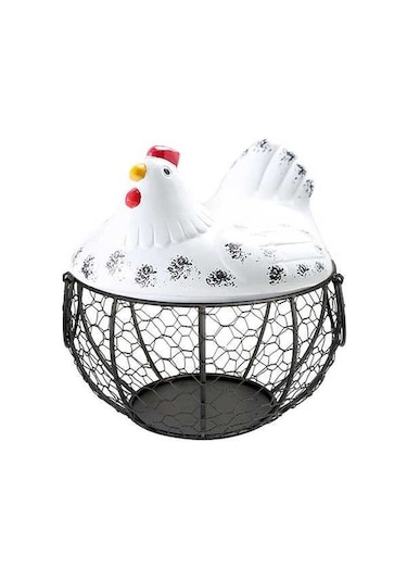 Tongxida Tavuk Figürlü Yumurta Tutucu Mutfak Sepet Beyaz-siyah Beyaz - Siyah