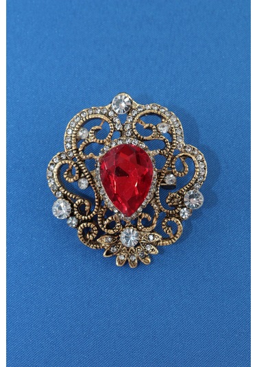 Yakut Taşlı Broş. Kadın Yaka İğnesi Broş. Taşlı Broş. Kadın Broş. Gold Broş. Yakut Broş. Kırmızı - Altın