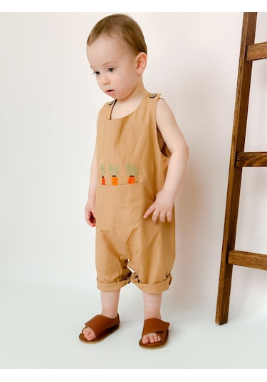 Miababy Nakışlı Yazlık Efil Tulum Kahverengi