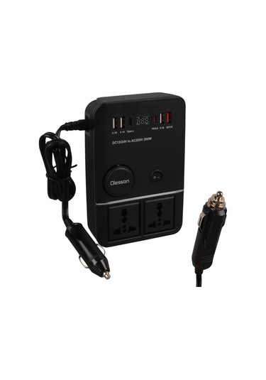 Ayt Olesson 1661 Dc 12-24v 200w Oto Araç Power İnverter 2x Çakmak Girişi 2x Type-c 4x Usb 2x 220v Üniversal Priz