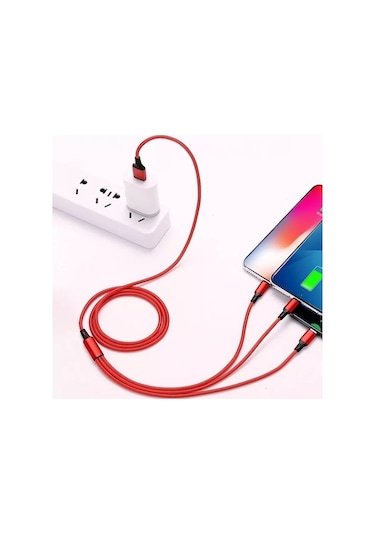 3 In 1 Type C Micro Usb 3'Lü Hızlı Şarj Kablosu 3 Amper