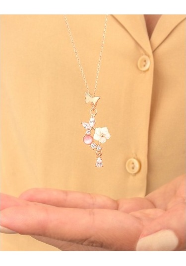 925 Ayar Gümüş Kelebek Bahçesi Kolye Küpe Set