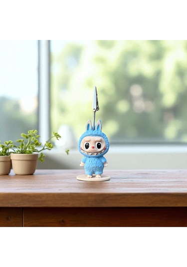 Dekoratif Sevimli Labubu Notluk - Kağıt Tutacağı - Fotoğraf Tutacak Mavi