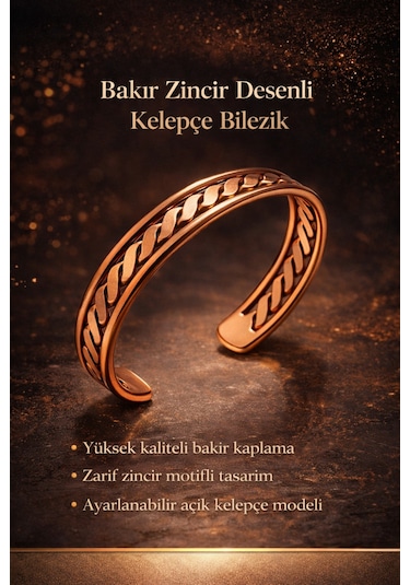 Örgü Desenli Saf Bakır Bileklik Ayarlanabilir Kadın Bakır Bilezik Diğer