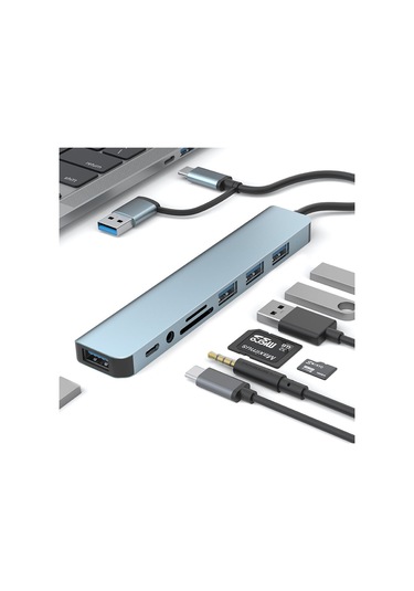 Plentiful 7 In 1 Usb Ve Type-c To Usb A + Type-c Usb 3.0 Çevirici Adaptör Çok Portlu Çoklayıcı Usb Hub