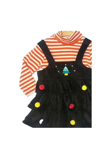 Çikoby Kız Bebek Çizgili Bluz Jile Takım-13604 Turuncu