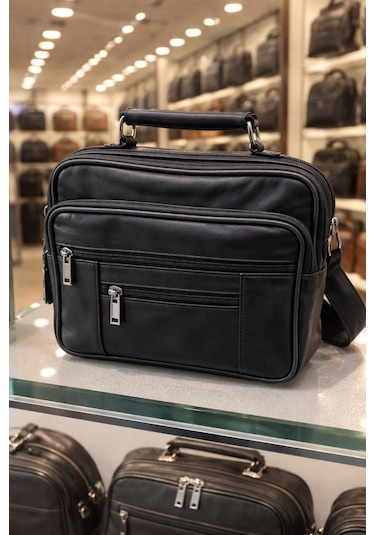 Newish Polo Hakiki Deri Postacı El Çantası Yan Kasasız Model - Küçük Siyah
