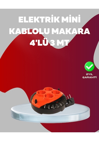 3 Metre Kablolu 4 Lü Kırmızı Priz Makara 10
