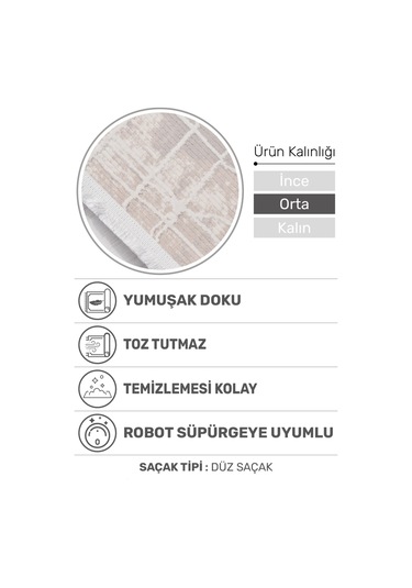 Volora Halı Koleksiyonu Yumuşak Dokulu, Modern İnce Form, Tozumaz Ve Kolay Temizlenebilir Krem - Pudra