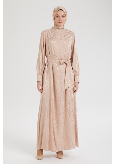 Armine Trend Beli Kuşaklı Dijital Baskılı Elbise-vizon-vizon 25yt920 Vizon-vizon