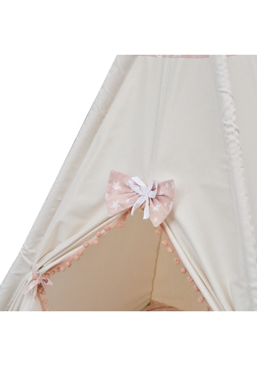 Exorbaby Lüks,büyük Boy,ahşap Ve Pamuklu Naturel Kumaş,toplanmaz,devrilmez,puf Minderli Oyun Çadırı Pembe