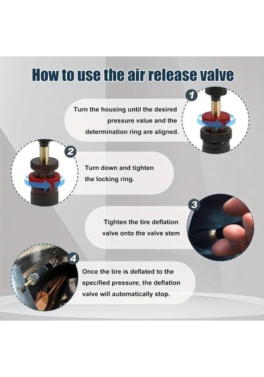Xuweiwei Lunaverve Ayarlanabilir Lastik Deflatoru 10 30 Psı Otomatik Durma 4 Adet Off Road Kamyon Jeep Motosiklet 4x4 Aksesuarlari Siyah
