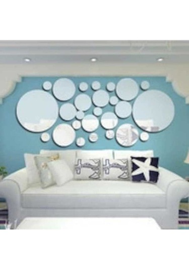 Dancemonkey 26 Parça Akrilik Noktalı Ayna - Gümüş Ev Dekoru, Gümüş