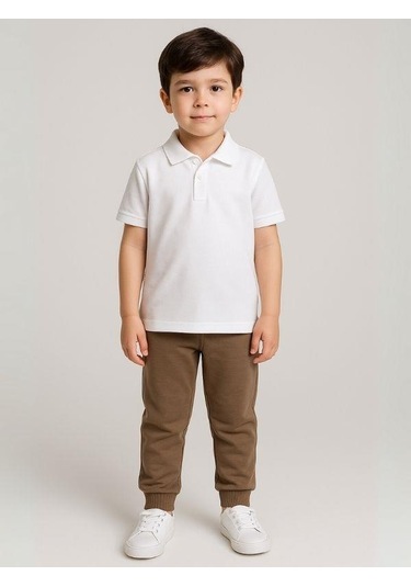 Çocuk Beli Paçası Lastikli Yumuşak Dokulu Okul Eşofman Altı-16088 Kahverengi