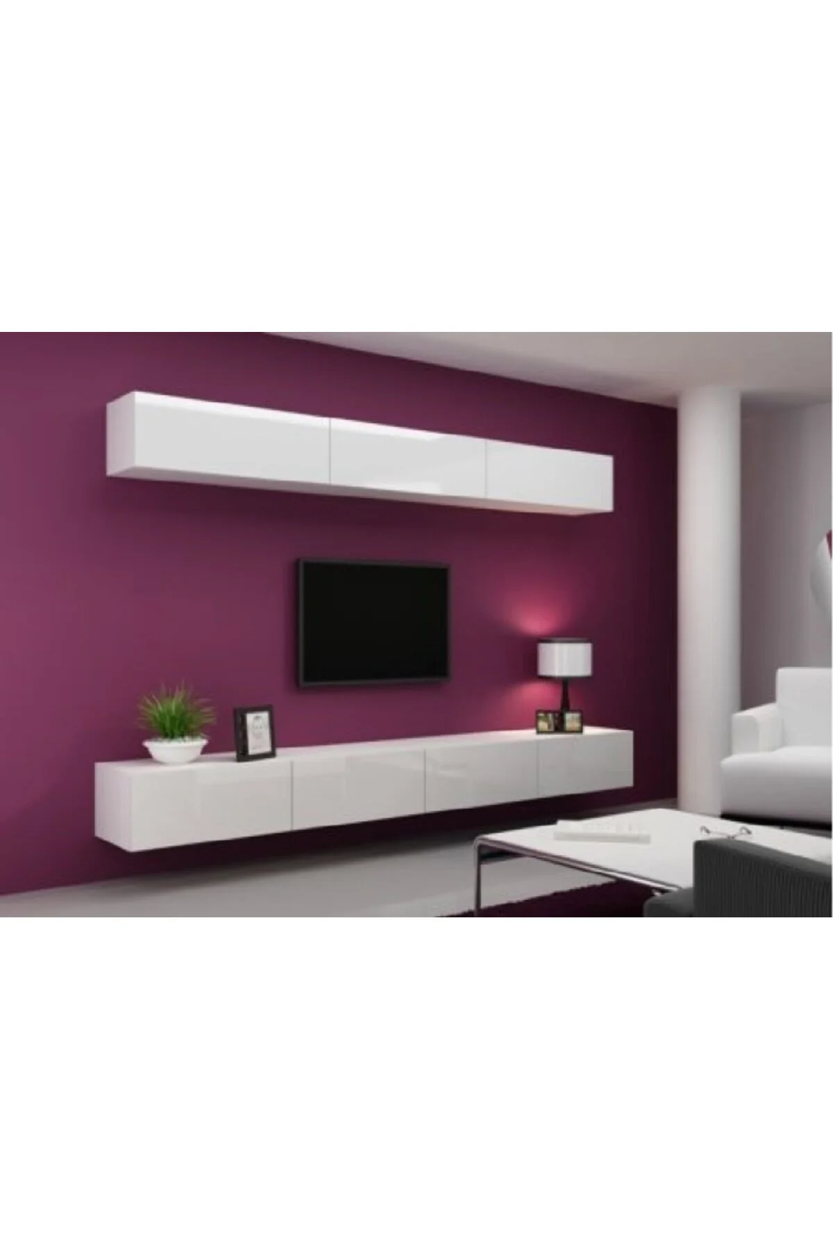 Mac Dizayn Milas Tv Ünitesi Minimalist Tasarım & Akıllı Depolama Yavaş Kapanan Kapaklar Parlak Beyaz