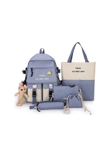 Wizmy Yeni Beş Parça Öğrenci Çantası Kadın Renk Kontrast Öğrenci Çantası Aqds6ı Açık Mavi