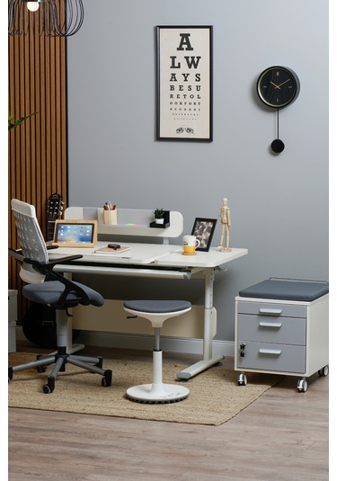 Vega Basic Yükseklik Ve Eğim Ayarlı Ekru Çalışma Masası, Çekmeceli Bilgisayar Ve Ofis Masası, Gri Gri