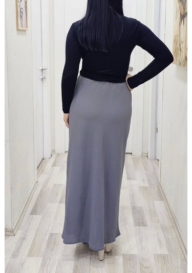 Beli Lastikli Verev Kesim Büyük Beden Etek 6006-gri Gri