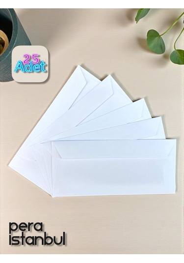 25 Adet Diplomat Beyaz Davetiye Lüks Tebrik Kartı Mektup Mühür Cüzdan Büyük Zarf 105x240mm