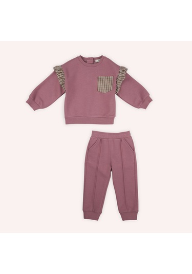 Kız Çocuk Fırfır Detaylı 2'li Eşofman Takım Gül Kurusu 2421gb17004-4849 001
