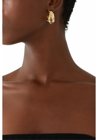 Large Crystal Mix Earrings Büyük Taşlı Kadın Küpe Altın