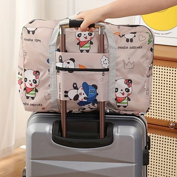 Chuangyinshop Panda Desenli Büyük Kapasiteli Katlanır Omuz Çantası Seyahat Depolama Panda Deseni