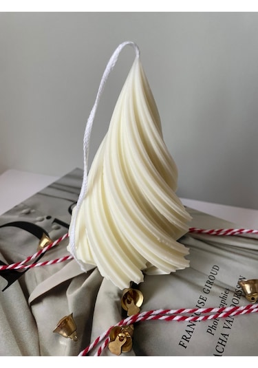 Yılbaşı Çam Ağacı Dekoratif Model Kokulu Vegan Soya Mum Beyaz